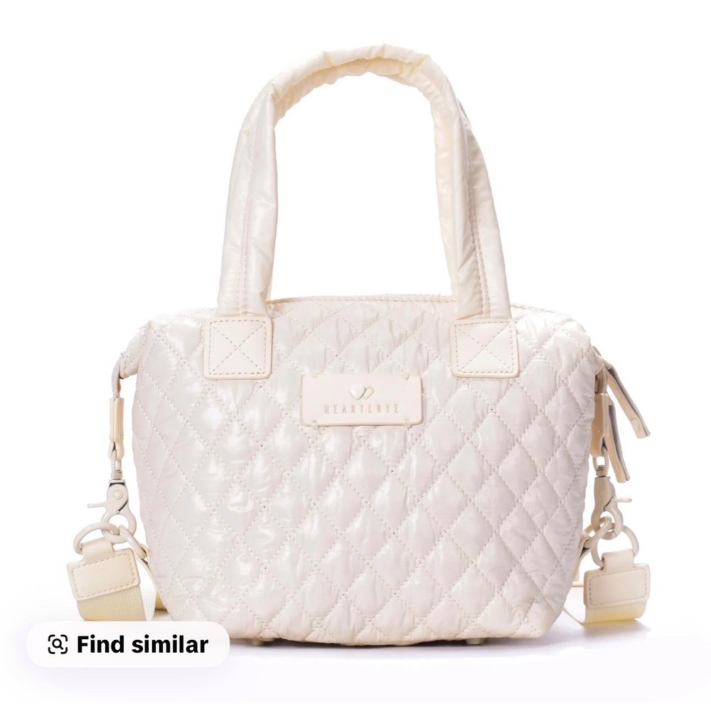 Heartlove by Charo Quilted Puffer Tote Bag Off White HL2-002 Crossbody‎ NWT